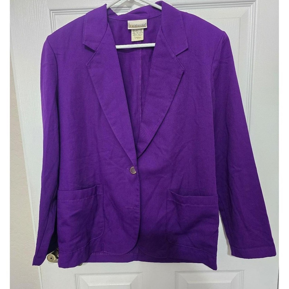 Vintage Fire Islander Purple Blazer Jacket Gold Statement Button Size 8
